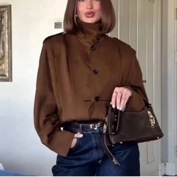 NEW!!! ZARA PLEATED JACKET WITH TABS ZW COLLECTION Size L - Picture 11 of 13